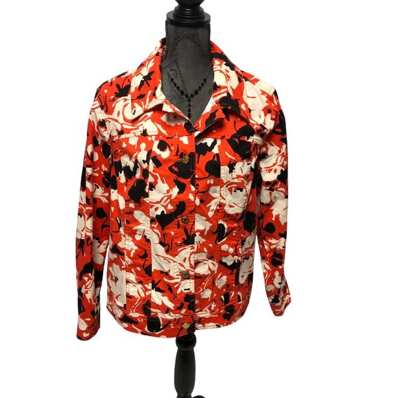 Liz Claiborne Jacket Womens Size 18W Orange Black Floral Button Up Long Sleeve - Picture 1 of 6